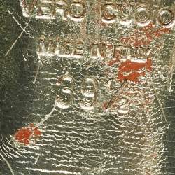 Pre Owned Dolce & Gabbana Gold/Orange Leather and Mesh Slide Sandals Size 39.5