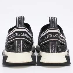 Pre Owned Dolce & Gabbana Black/Silver Crystal Embellished Knit Fabric Sorrento Sneakers Size 38