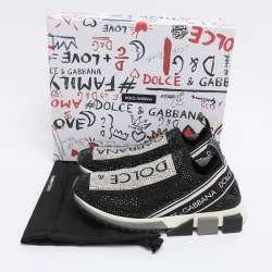 Pre Owned Dolce & Gabbana Black/Silver Crystal Embellished Knit Fabric Sorrento Sneakers Size 38