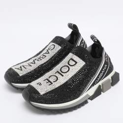 Pre Owned Dolce & Gabbana Black/Silver Crystal Embellished Knit Fabric Sorrento Sneakers Size 38