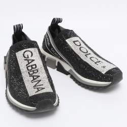 Pre Owned Dolce & Gabbana Black/Silver Crystal Embellished Knit Fabric Sorrento Sneakers Size 38