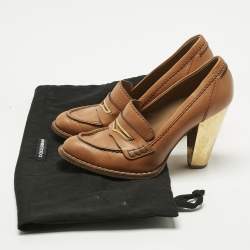 Pre Owned Dolce & Gabbana Tan Leather Loafer Pumps Size 39
