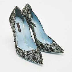 Pre Owned Dolce & Gabbana Black/Blue Lace and Patent Leather Pointed Toe Pumps Size 38.5