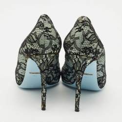 Pre Owned Dolce & Gabbana Black/Blue Lace and Patent Leather Pointed Toe Pumps Size 38.5