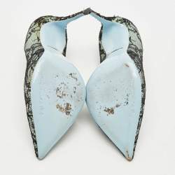 Pre Owned Dolce & Gabbana Black/Blue Lace and Patent Leather Pointed Toe Pumps Size 38.5