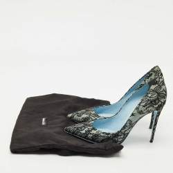 Pre Owned Dolce & Gabbana Black/Blue Lace and Patent Leather Pointed Toe Pumps Size 38.5