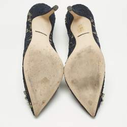 Pre Owned حذاء كعب عالي دولتشي أند غابانا بلوشي مقدمة مدببة مزخرف كريستال دانتيل أزرق كحلي مقاس 37.5