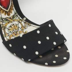 Pre Owned Dolce & Gabbana White/Black Leather Heart Buckle Polka Dot Cady Sandals Size 39.5