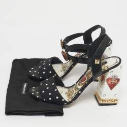 Pre Owned Dolce & Gabbana White/Black Leather Heart Buckle Polka Dot Cady Sandals Size 39.5