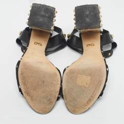 Pre Owned Dolce & Gabbana White/Black Leather Heart Buckle Polka Dot Cady Sandals Size 39.5