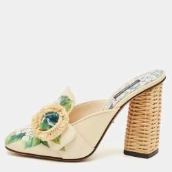 Pre Owned Dolce & Gabbana Hydrangea Print  patent Leather Jackie Mules Size 39