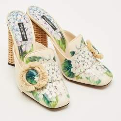 Pre Owned Dolce & Gabbana Hydrangea Print  patent Leather Jackie Mules Size 39