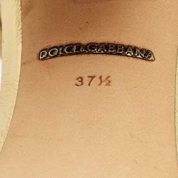 Pre Owned Dolce & Gabbana Silver Glittered and Leather Fluffy Mary Jane Pumps Size 37.5