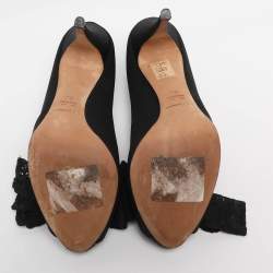 Pre Owned Dolce & Gabbana Black Satin Lace Bow Platform Pumps Size 39