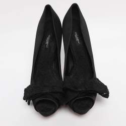 Pre Owned Dolce & Gabbana Black Satin Lace Bow Platform Pumps Size 39