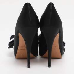 Pre Owned Dolce & Gabbana Black Satin Lace Bow Platform Pumps Size 39