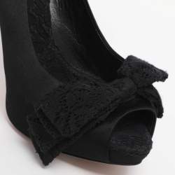 Pre Owned Dolce & Gabbana Black Satin Lace Bow Platform Pumps Size 39
