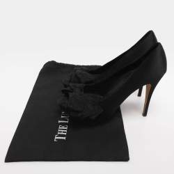 Pre Owned Dolce & Gabbana Black Satin Lace Bow Platform Pumps Size 39