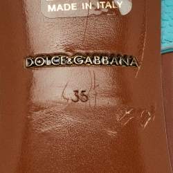 Pre Owned Dolce & Gabbana Blue Lizard Embossed Leather Embellished Block Heel Ankle Strap Sandals Size 35