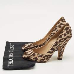 Pre Owned Dolce & Gabbana Brown/Beige Leopard Print Canvas Peep Toe Pumps Size 39