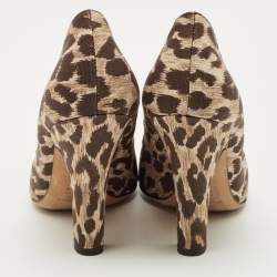 Pre Owned Dolce & Gabbana Brown/Beige Leopard Print Canvas Peep Toe Pumps Size 39