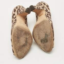 Pre Owned Dolce & Gabbana Brown/Beige Leopard Print Canvas Peep Toe Pumps Size 39