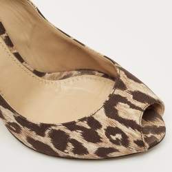 Pre Owned Dolce & Gabbana Brown/Beige Leopard Print Canvas Peep Toe Pumps Size 39