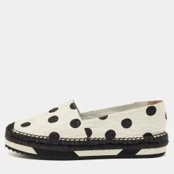 Pre Owned Dolce & Gabbana White/Black Canvas Polka Dot Print Flat Espadrilles Size 40