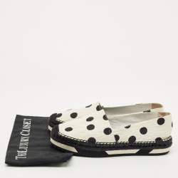 Pre Owned Dolce & Gabbana White/Black Canvas Polka Dot Print Flat Espadrilles Size 40
