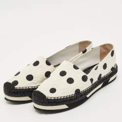 Pre Owned Dolce & Gabbana White/Black Canvas Polka Dot Print Flat Espadrilles Size 40