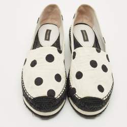 Pre Owned Dolce & Gabbana White/Black Canvas Polka Dot Print Flat Espadrilles Size 40