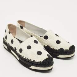 Pre Owned Dolce & Gabbana White/Black Canvas Polka Dot Print Flat Espadrilles Size 40