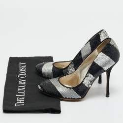 Pre Owned Dolce and Gabbana Black/Silver Sequin Round Toe Pumps Size 36.5
