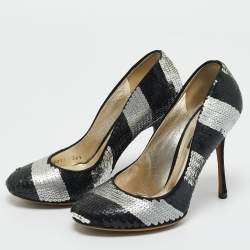Pre Owned Dolce and Gabbana Black/Silver Sequin Round Toe Pumps Size 36.5