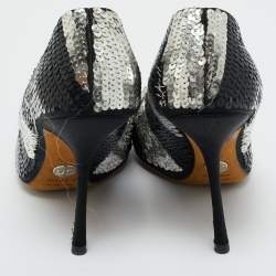 Pre Owned Dolce and Gabbana Black/Silver Sequin Round Toe Pumps Size 36.5
