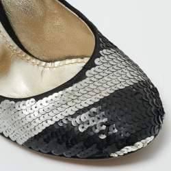 Pre Owned Dolce and Gabbana Black/Silver Sequin Round Toe Pumps Size 36.5