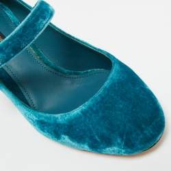 مملوكة مسبقًا Dolce & Gabbana Blue Velvet Crystal Embellished Mary Jane Pumps Size 36.5