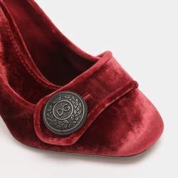 Pre Owned Dolce & Gabbana Red Velvet Jackie Embellished Block Heel Pumps Size 39
