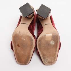 Pre Owned Dolce & Gabbana Red Velvet Jackie Embellished Block Heel Pumps Size 39