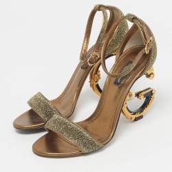 Pre Owned Dolce & Gabbana Gold Lurex Fabric Keira Ankle Strap Sandals Size 38