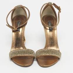 Pre Owned Dolce & Gabbana Gold Lurex Fabric Keira Ankle Strap Sandals Size 38