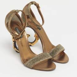 Pre Owned Dolce & Gabbana Gold Lurex Fabric Keira Ankle Strap Sandals Size 38