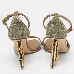 Pre Owned Dolce & Gabbana Gold Lurex Fabric Keira Ankle Strap Sandals Size 38