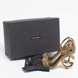 Pre Owned Dolce & Gabbana Gold Lurex Fabric Keira Ankle Strap Sandals Size 38