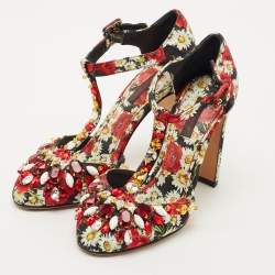 Pre Owned Dolce & Gabbana Multicolor Brocade Fabric Crystal Embellished  Mary Jane Pumps Size 36