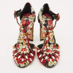 Pre Owned Dolce & Gabbana Multicolor Brocade Fabric Crystal Embellished  Mary Jane Pumps Size 36