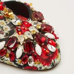 Pre Owned Dolce & Gabbana Multicolor Brocade Fabric Crystal Embellished  Mary Jane Pumps Size 36