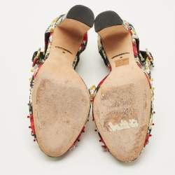 Pre Owned Dolce & Gabbana Multicolor Brocade Fabric Crystal Embellished  Mary Jane Pumps Size 36