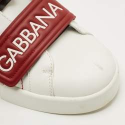 Pre Owned Dolce & Gabbana White/Red Leather Logo Velcro Strap Low Top Sneakers Size 39