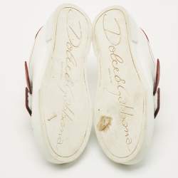 Pre Owned Dolce & Gabbana White/Red Leather Logo Velcro Strap Low Top Sneakers Size 39